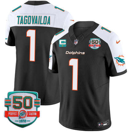 Men's Dolphins 50th 1972 Perfect Season Patch Vapor Jersey - All Stitched