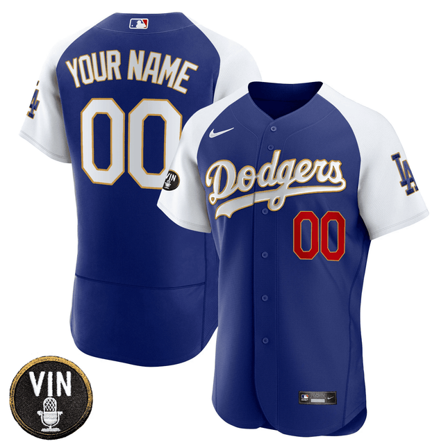 Dodgers Vin Scully Patch Flex Base Custom Jersey - All Stitched