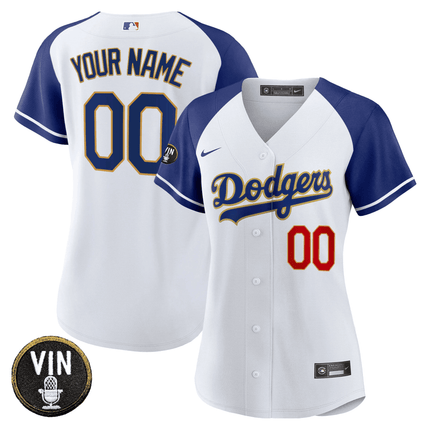 Dodgers Vin Scully Patch Flex Base Custom Jersey - All Stitched