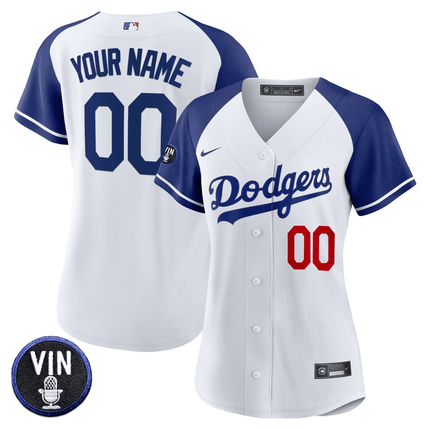 Dodgers Vin Scully Patch Flex Base Custom Jersey - All Stitched