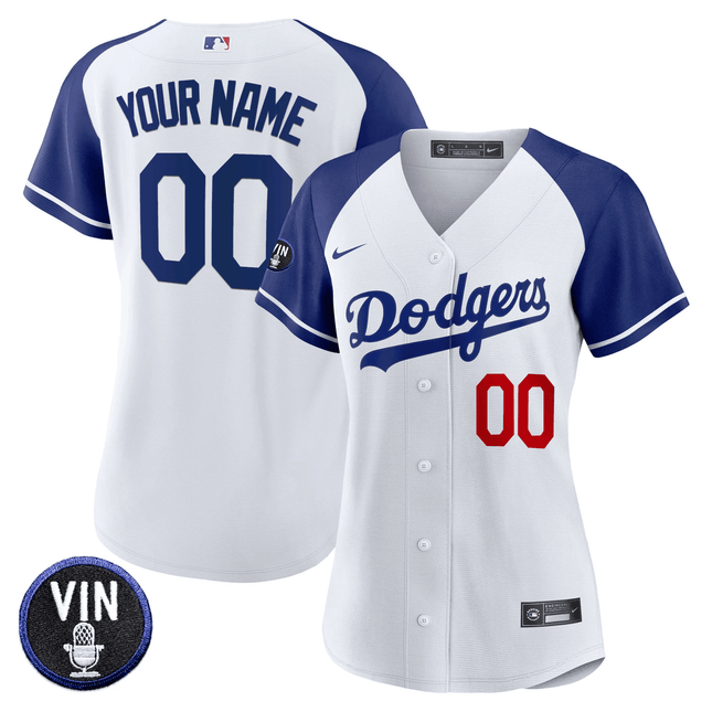 Dodgers Vin Scully Patch Flex Base Custom Jersey - All Stitched
