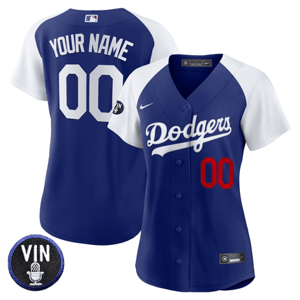 Dodgers Vin Scully Patch Flex Base Custom Jersey - All Stitched