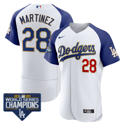 Men's Dodgers World Series Champions Patch Flex Base Gold Trim Jersey - All Stitched