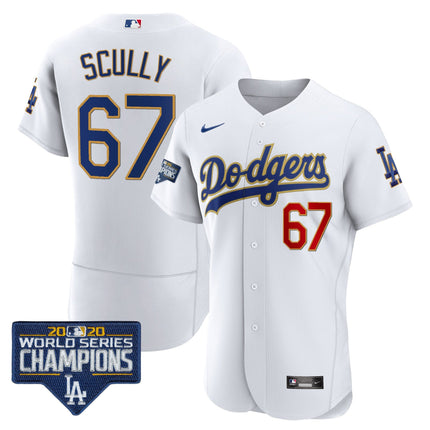 Men's Dodgers World Series Champions Patch Flex Base Gold Trim Jersey - All Stitched