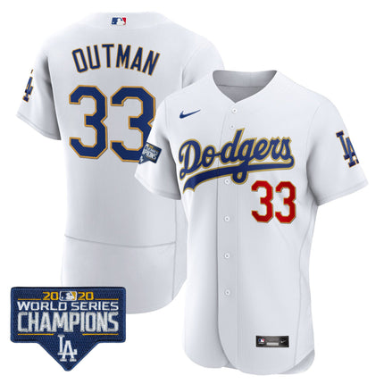 Men's Dodgers World Series Champions Patch Flex Base Gold Trim Jersey - All Stitched