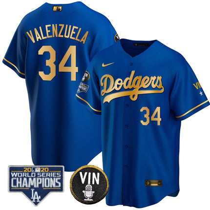 Men's Dodgers World Series & Vin Sculy Patch Gold Jersey - All Stitched