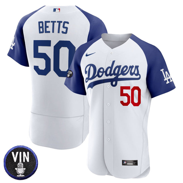 Men's Dodgers Vin Scully Patch Flex Base Jersey - All Stitched