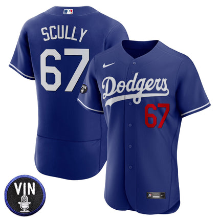 Men's Dodgers Vin Scully Patch Flex Base Jersey - All Stitched