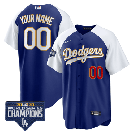 Dodgers World Series Champions Patch Cool Base Custom Jersey - All Stitched