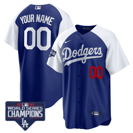 Dodgers World Series Champions Patch Cool Base Custom Jersey - All Stitched
