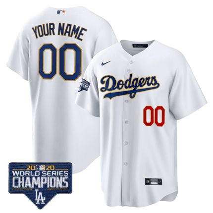 Dodgers World Series Champions Patch Cool Base Custom Jersey - All Stitched