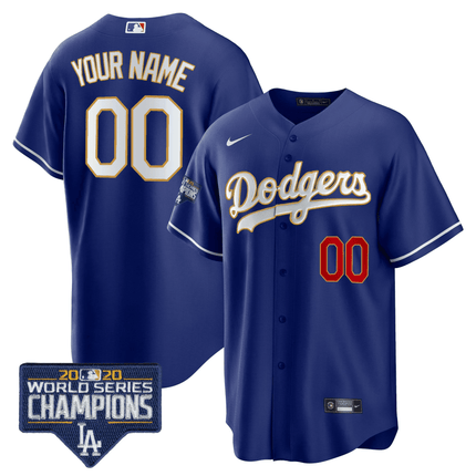 Dodgers World Series Champions Patch Cool Base Custom Jersey - All Stitched