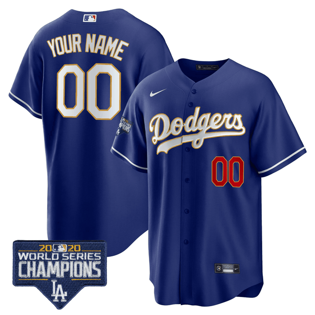 Dodgers World Series Champions Patch Cool Base Custom Jersey - All Stitched
