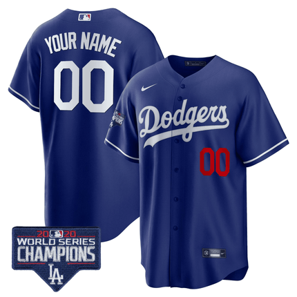 Dodgers World Series Champions Patch Cool Base Custom Jersey - All Stitched