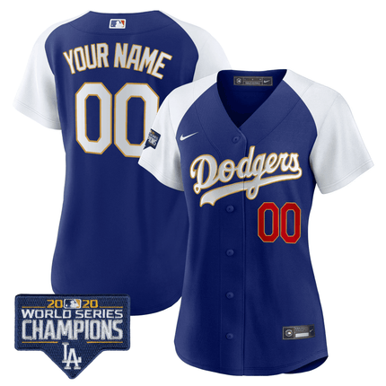 Dodgers World Series Champions Patch Cool Base Custom Jersey - All Stitched