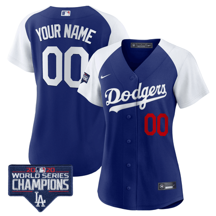 Dodgers World Series Champions Patch Cool Base Custom Jersey - All Stitched