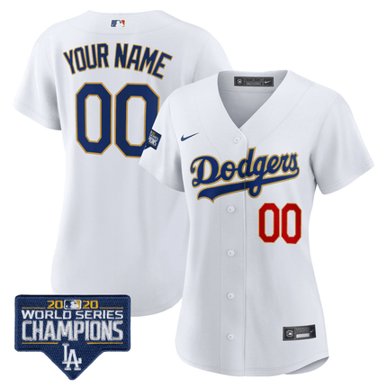 Dodgers World Series Champions Patch Cool Base Custom Jersey - All Stitched