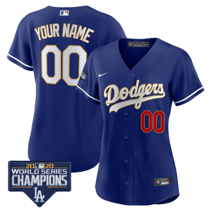 Dodgers World Series Champions Patch Cool Base Custom Jersey - All Stitched