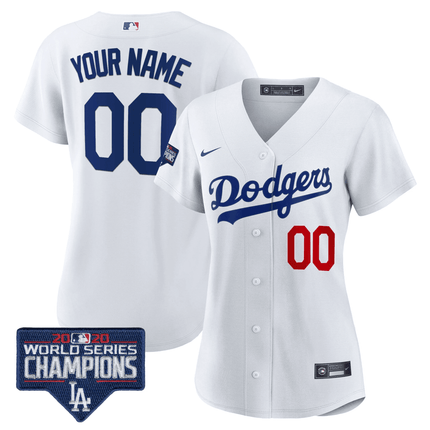 Dodgers World Series Champions Patch Cool Base Custom Jersey - All Stitched