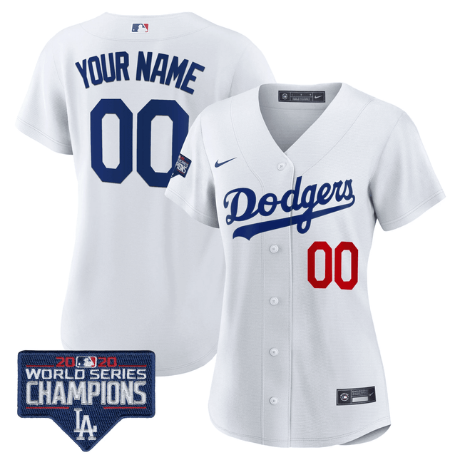 Dodgers World Series Champions Patch Cool Base Custom Jersey - All Stitched