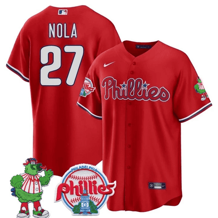 Men's Philadelphia Phillies Phillie Phanatic Patch Cool Base Jersey - All Stitched