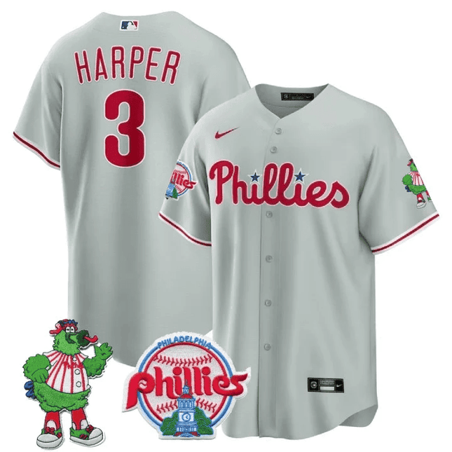 Men's Philadelphia Phillies Phillie Phanatic Patch Cool Base Jersey - All Stitched