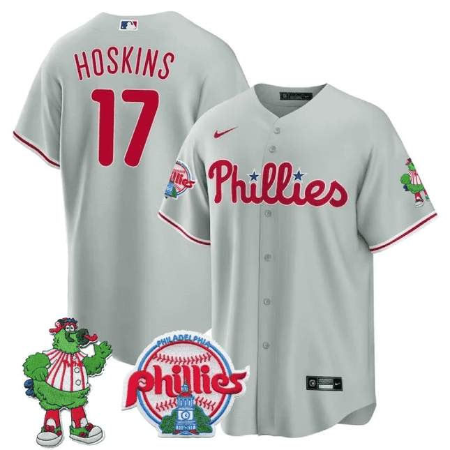 Men's Philadelphia Phillies Phillie Phanatic Patch Cool Base Jersey - All Stitched