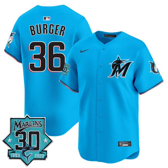 Men's Miami Marlins 30 Seasons Anniversary Patch Vapor Premier Limited Jersey ?All Stitched