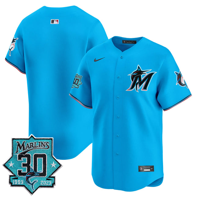 Men's Miami Marlins 30 Seasons Anniversary Patch Vapor Premier Limited Jersey ?All Stitched