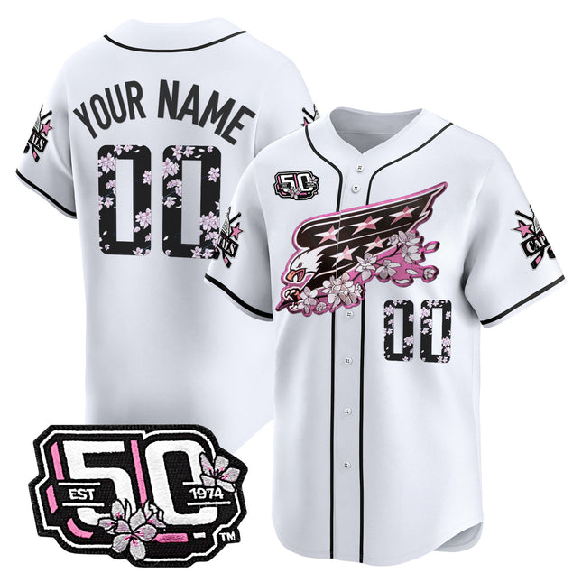 2025 Washington Capitals 50th Anniversary Cherry Blossom Style Vapor Premier Limited Custom Jersey - All Stitched