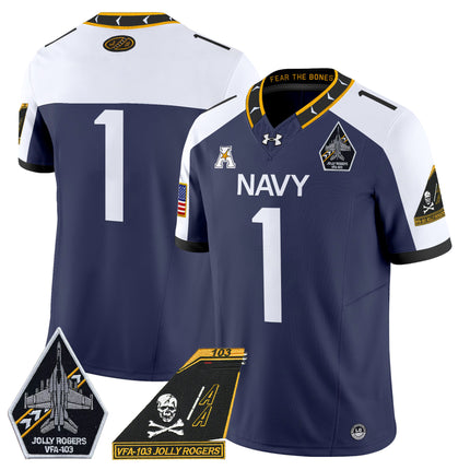 Men's Navy Midshipmen 2024 Jolly Rogers Patch Vapor Limited Jersey - All Stitched