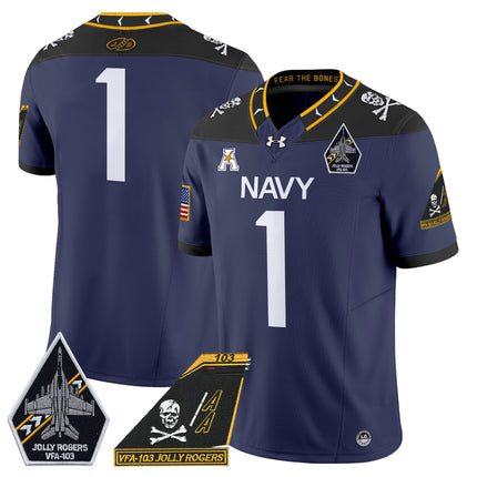 Men's Navy Midshipmen 2024 Jolly Rogers Patch Vapor Limited Jersey - All Stitched