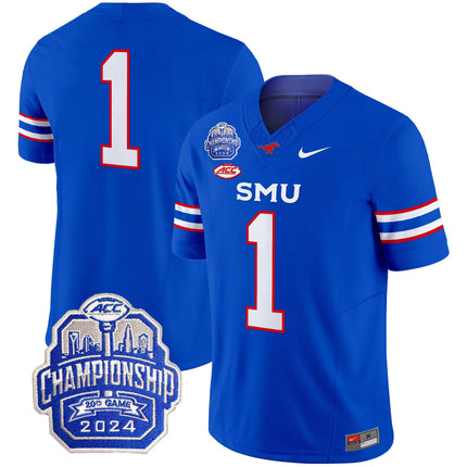 Men's SMU Mustangs 2024 ACC Championship Patch Vapor Limited Jersey - All Stitched