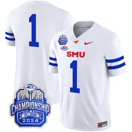 Men's SMU Mustangs 2024 ACC Championship Patch Vapor Limited Jersey - All Stitched