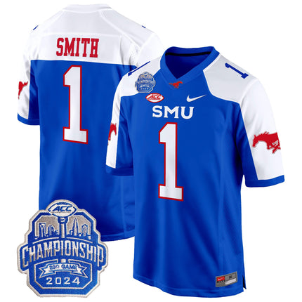Men's SMU Mustangs 2024 ACC Championship Patch Game Jersey - All Stitched