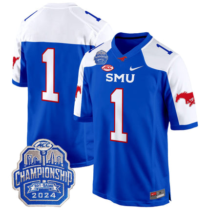 Men's SMU Mustangs 2024 ACC Championship Patch Game Jersey - All Stitched