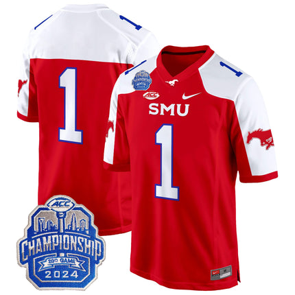 Men's SMU Mustangs 2024 ACC Championship Patch Game Jersey - All Stitched