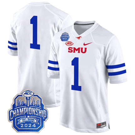 Men's SMU Mustangs 2024 ACC Championship Patch Game Jersey - All Stitched