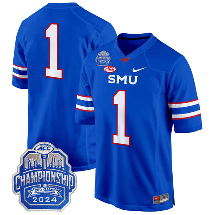 Men's SMU Mustangs 2024 ACC Championship Patch Game Jersey - All Stitched