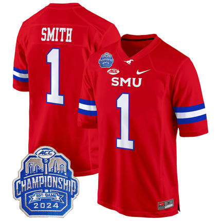 Men's SMU Mustangs 2024 ACC Championship Patch Game Jersey - All Stitched