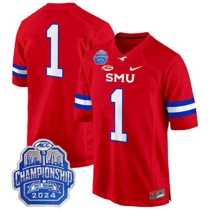 Men's SMU Mustangs 2024 ACC Championship Patch Game Jersey - All Stitched