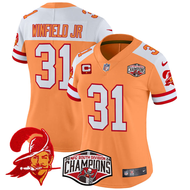 Women's Tampa Bay Buccaneers Creamsicle 2024 NFC South Division Champions Patch Vapor Limited Jersey - All Stitched