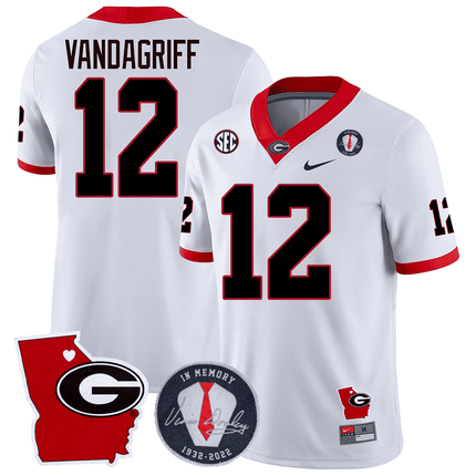 Men's Georgia Bulldogs 2024 Vince Dooley Patch & Georgia State Map Jersey - All Stitched