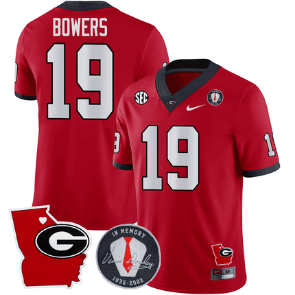 Men's Georgia Bulldogs 2024 Vince Dooley Patch & Georgia State Map Jersey - All Stitched