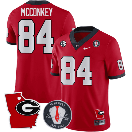 Men's Georgia Bulldogs 2024 Vince Dooley Patch & Georgia State Map Jersey - All Stitched