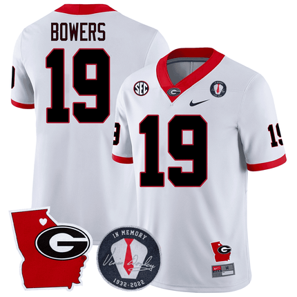 Men's Georgia Bulldogs 2024 Vince Dooley Patch & Georgia State Map Jersey - All Stitched