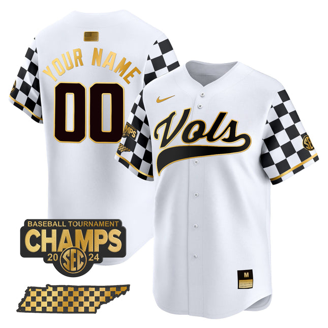 Tennessee Volunteers Checkerboard 2024 Tournament Champions Vapor Premier Limited Custom Jersey - All Stitched