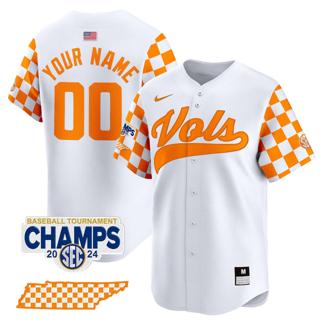 Tennessee Volunteers Checkerboard 2024 Tournament Champions Vapor Premier Limited Custom Jersey - All Stitched