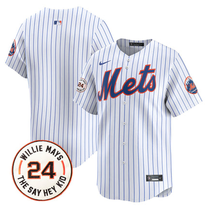 Men's Mets Willie Mays Patch Vapor Premier Limited Jersey - All Stitched