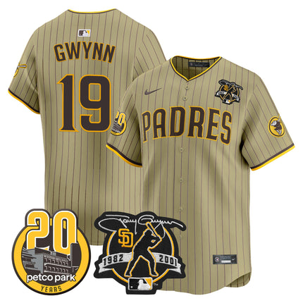 Men's Padres Tony Gwynn & Petco Park 20th Patch Vapor Premier Limited Jersey - All Stitched